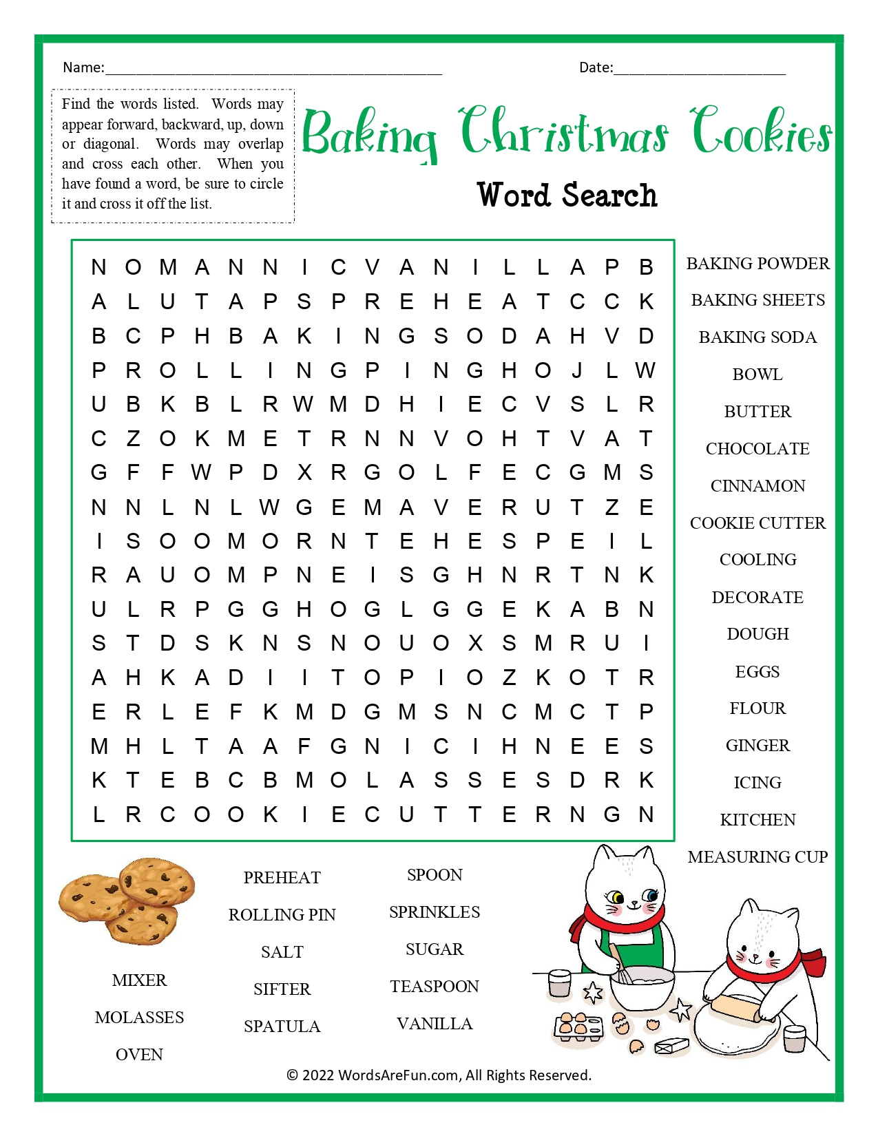 Baking Christmas Cookies Word Search with Christmas Cookie Word Search