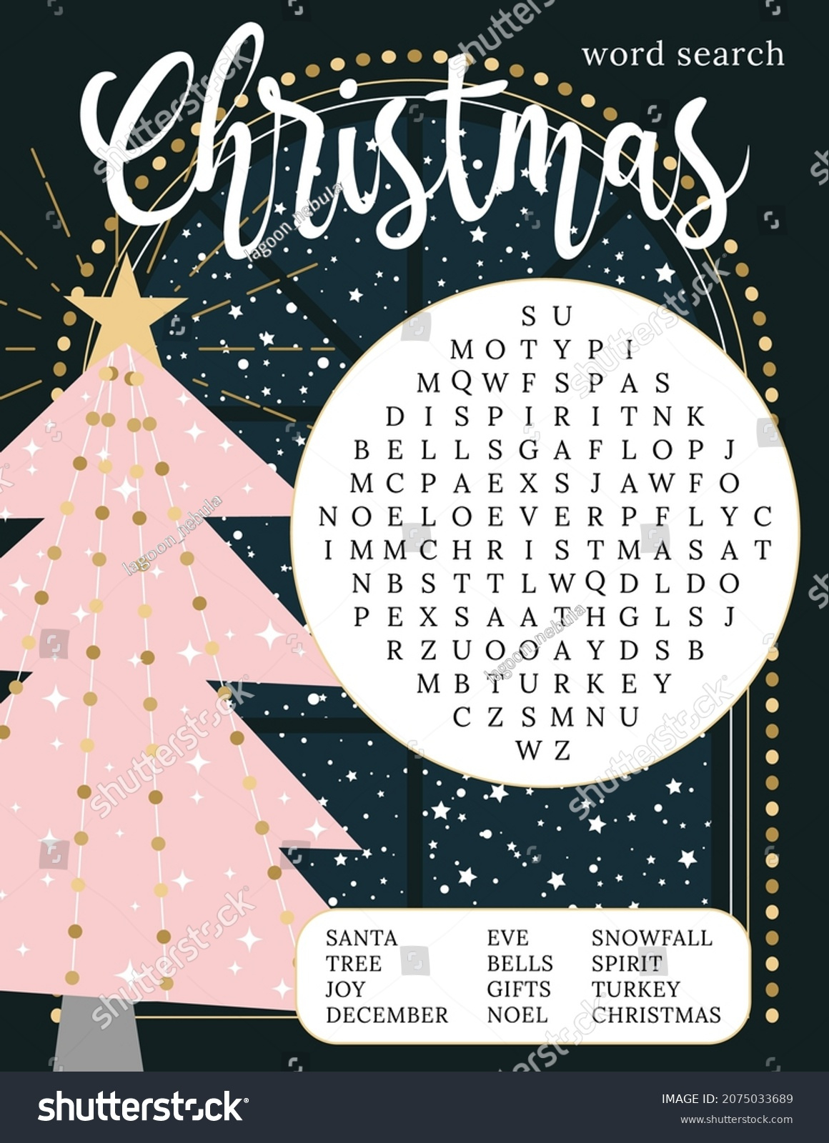 Beautiful Christmas Word Search Puzzle Pink Stock Vector (Royalty regarding Christmas Tree Word Search Puzzles