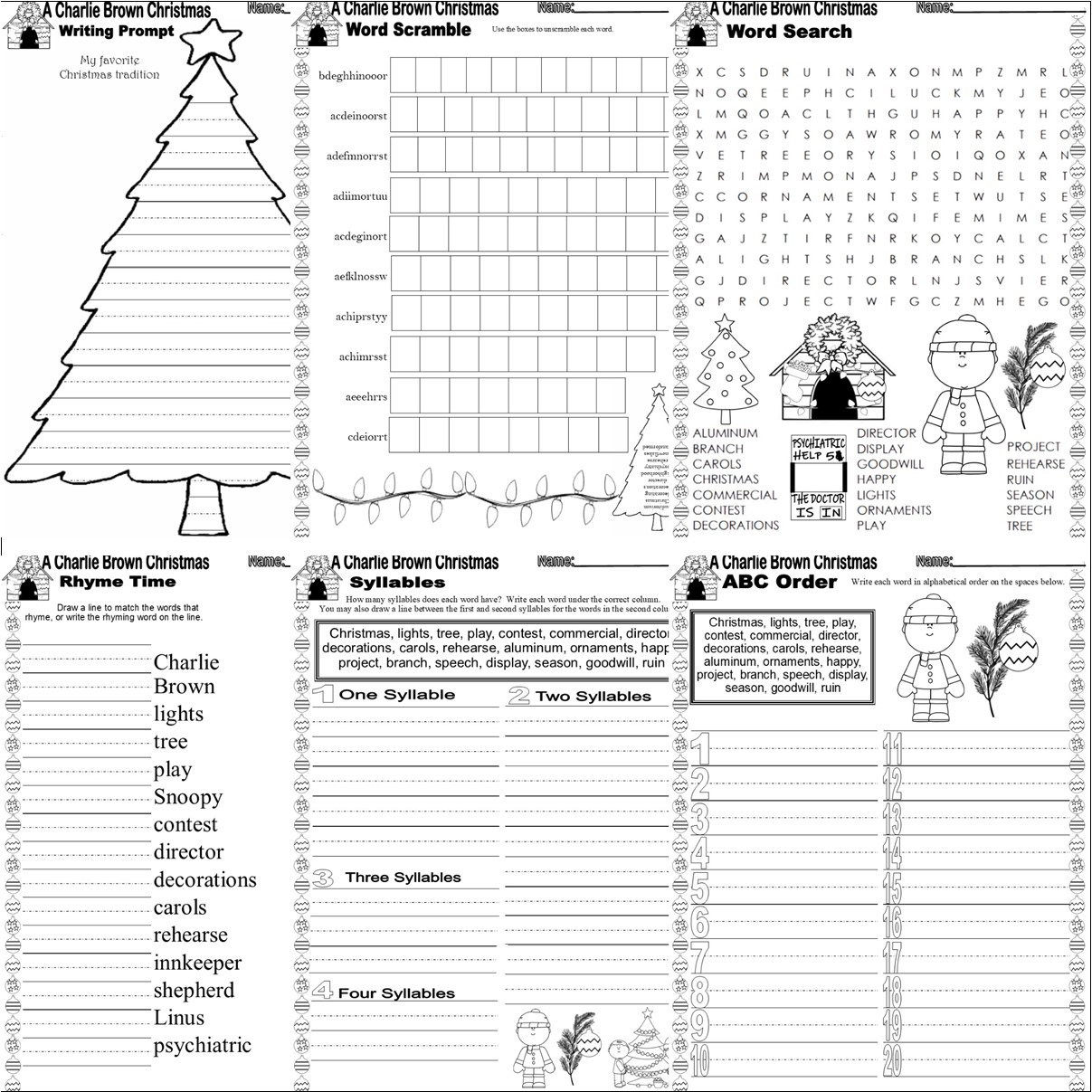 Charlie Brown Christmas Activity Worksheets Word Search Writing with Charlie Brown Christmas Word Search