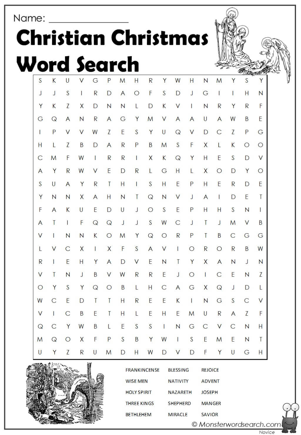 Christian Christmas Word Search - Monster Word Search for Catholic Christmas Word Search