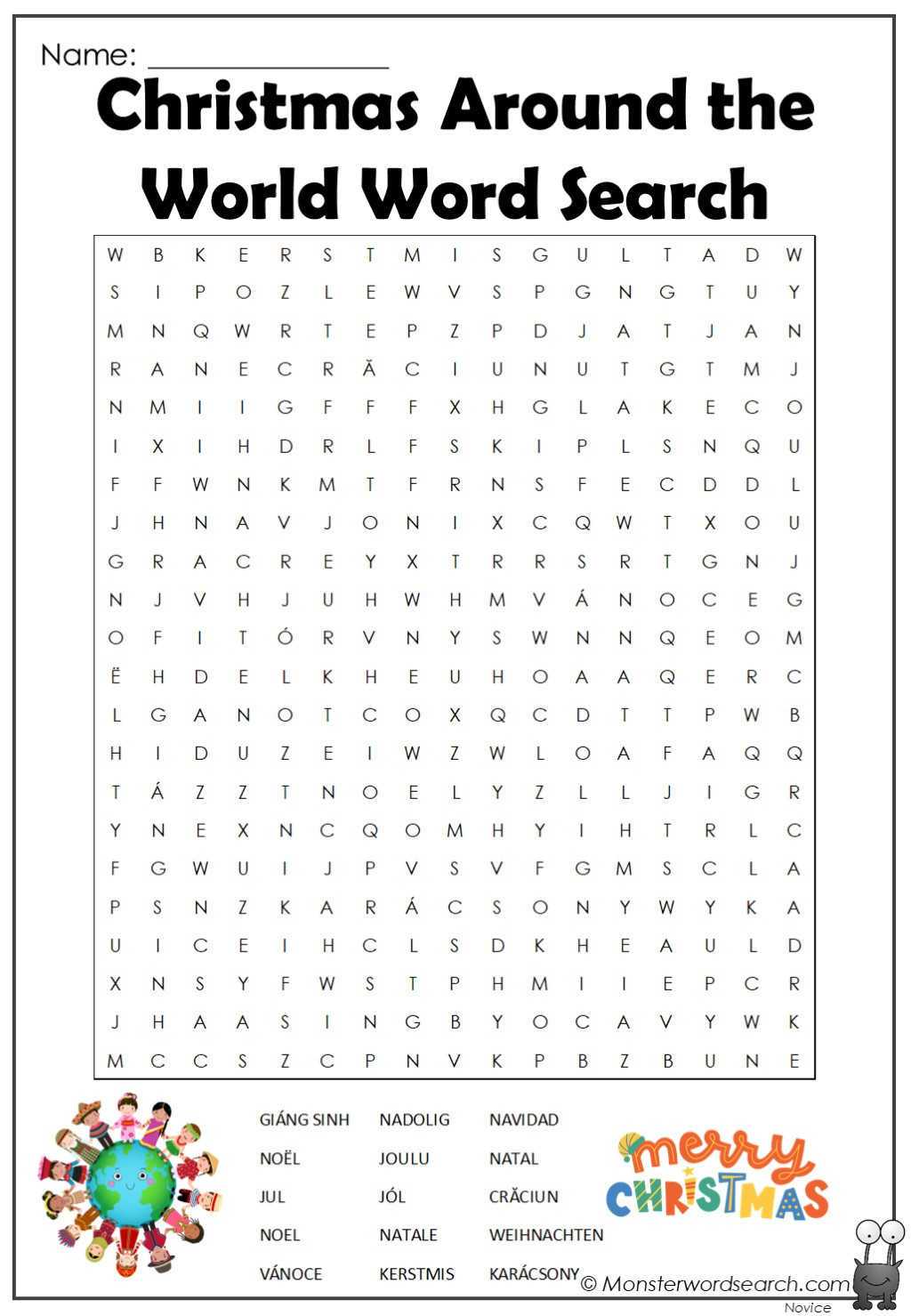 Christmas Around The World Word Search - Monster Word Search within Christmas Around The World Word Search