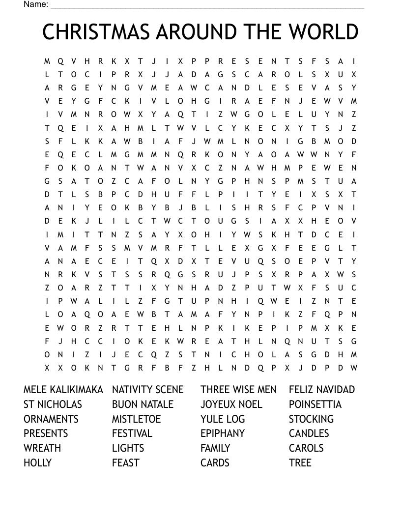 Christmas Around The World Word Search - Wordmint for Christmas Around The World Word Search