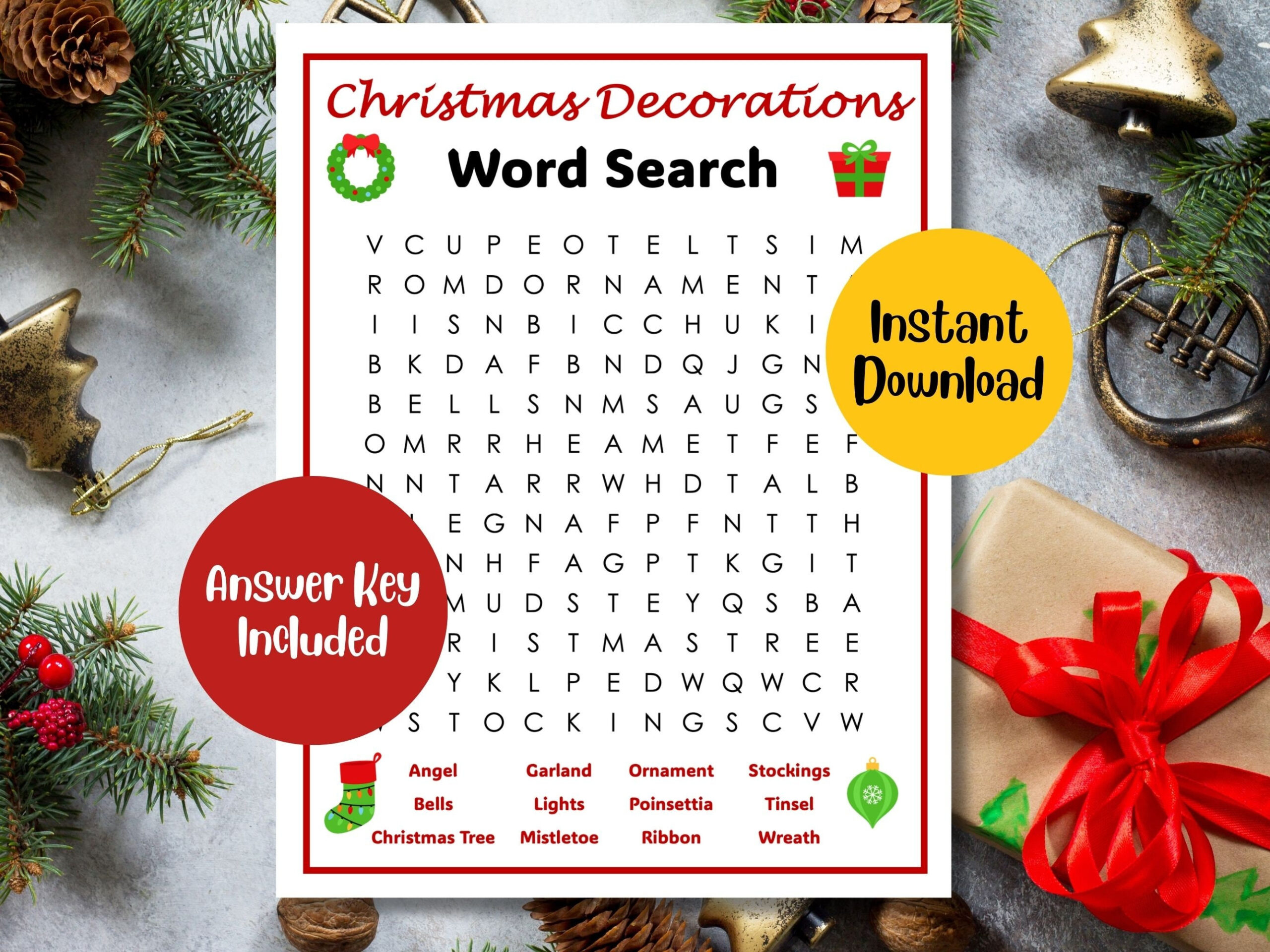 Christmas Decorations Word Search Christmas Word Search - Etsy throughout Christmas Decorating Word Search Answers