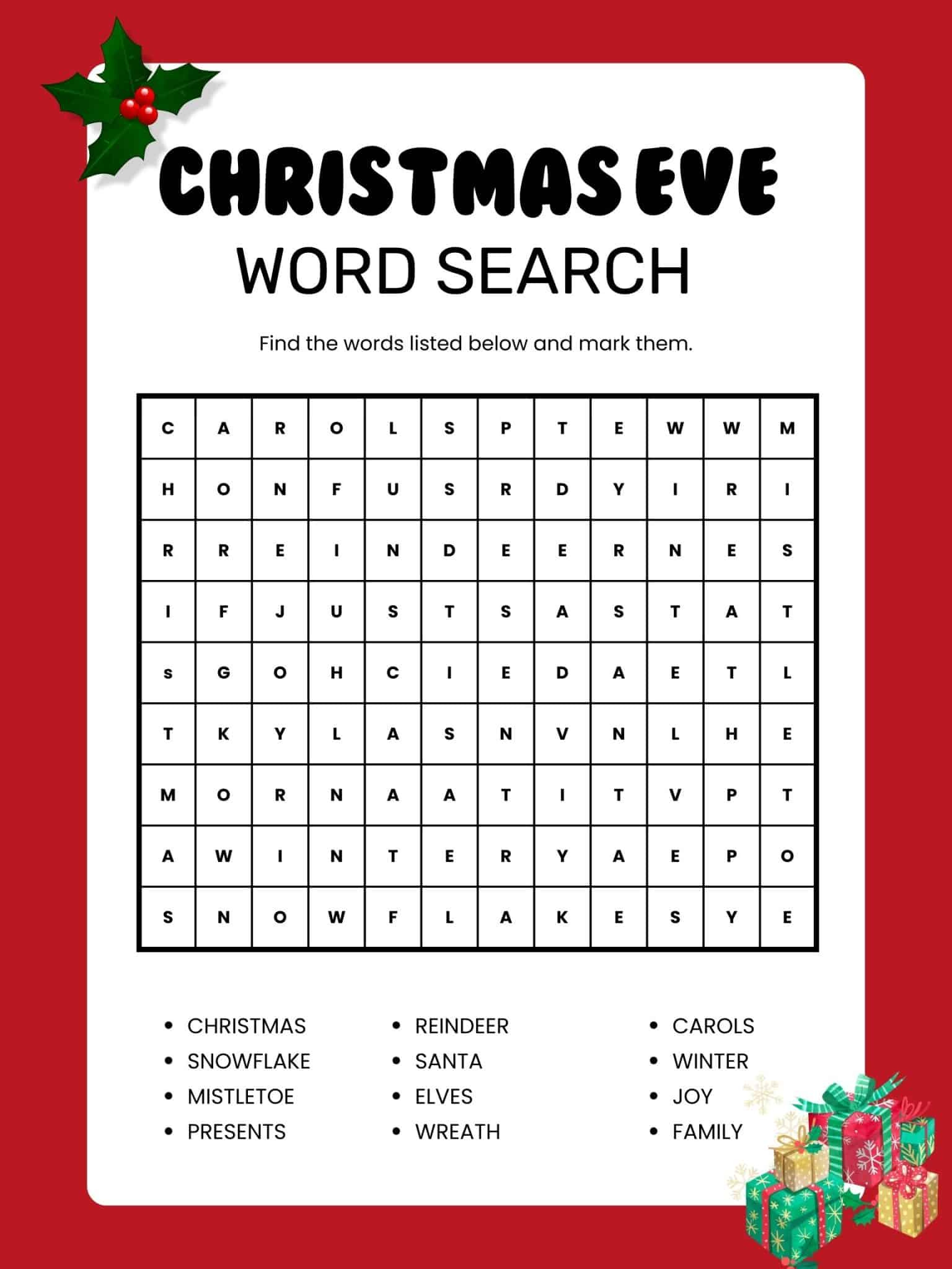 Christmas Eve Word Search - Goally regarding Christmas Eve Word Search