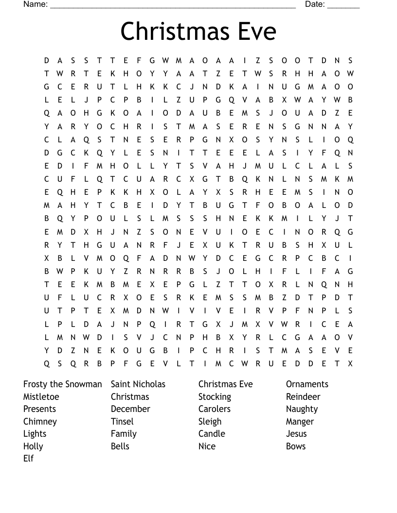 Christmas Eve Word Search - Wordmint pertaining to Christmas Eve Word Search