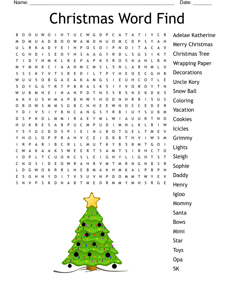 Christmas Farm Word Search - Wordmint intended for Christmas Tree Word Search