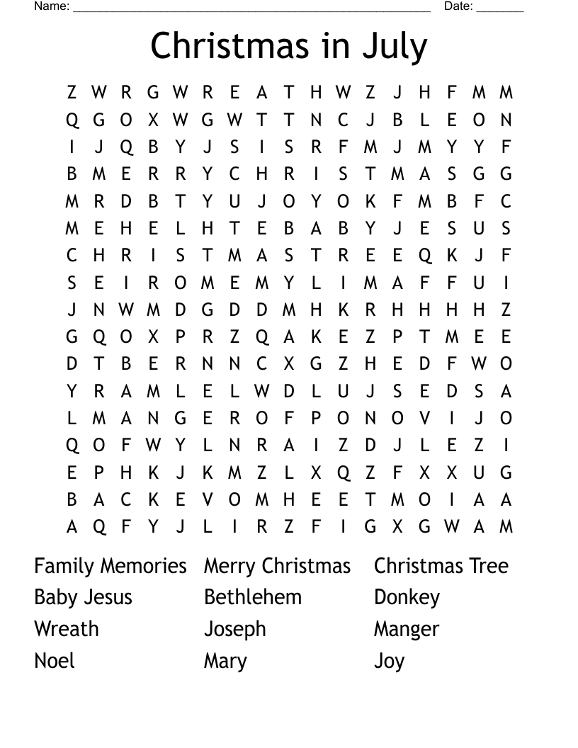 Christmas In July Word Search - Wordmint inside Christmas in July Word Search