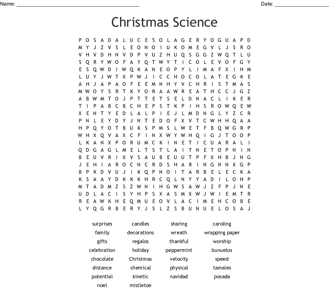 Christmas Science Word Search within Christmas Science Word Search