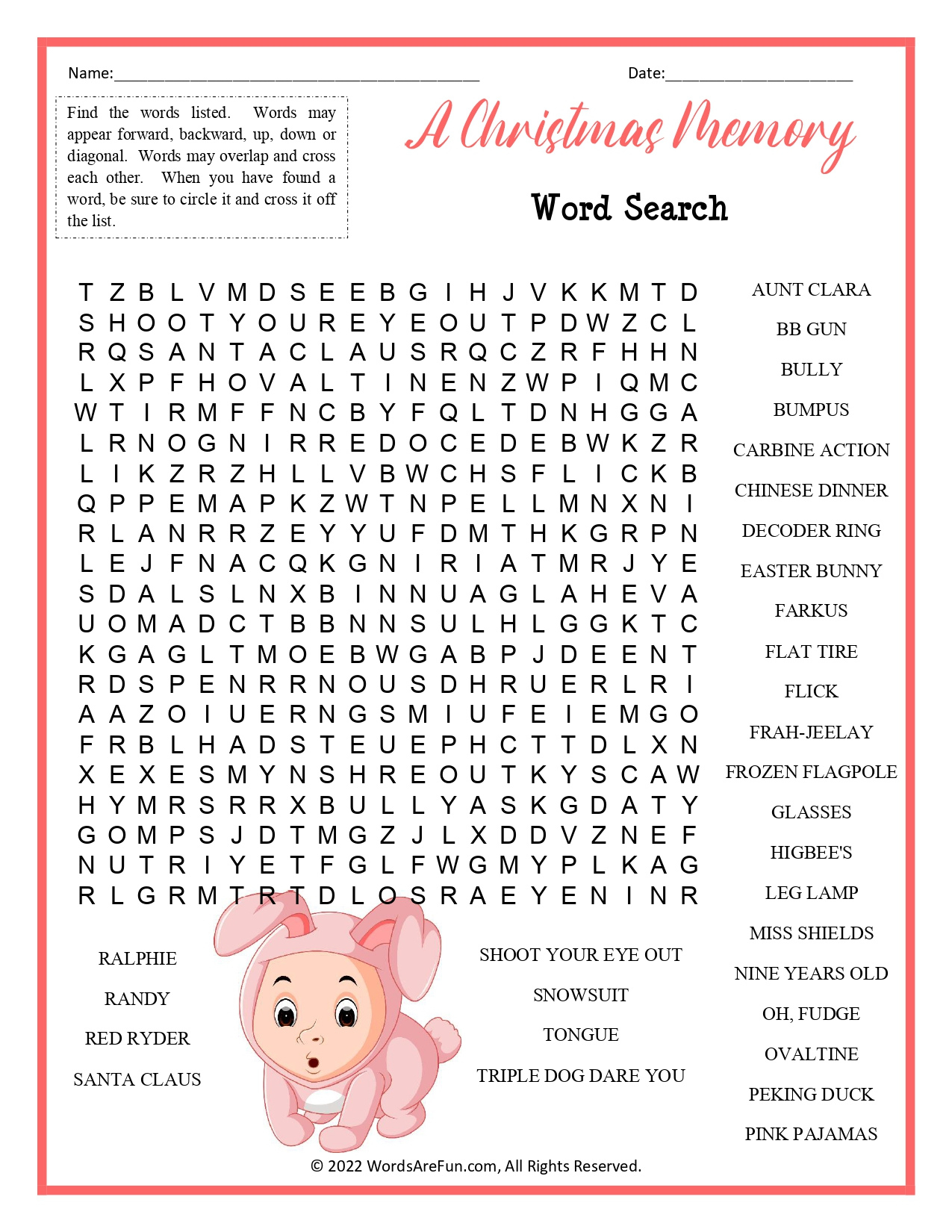 Christmas Story Word Search pertaining to Christmas Story Word Search