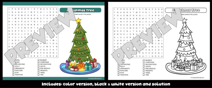 Christmas Tree Word Search Puzzles