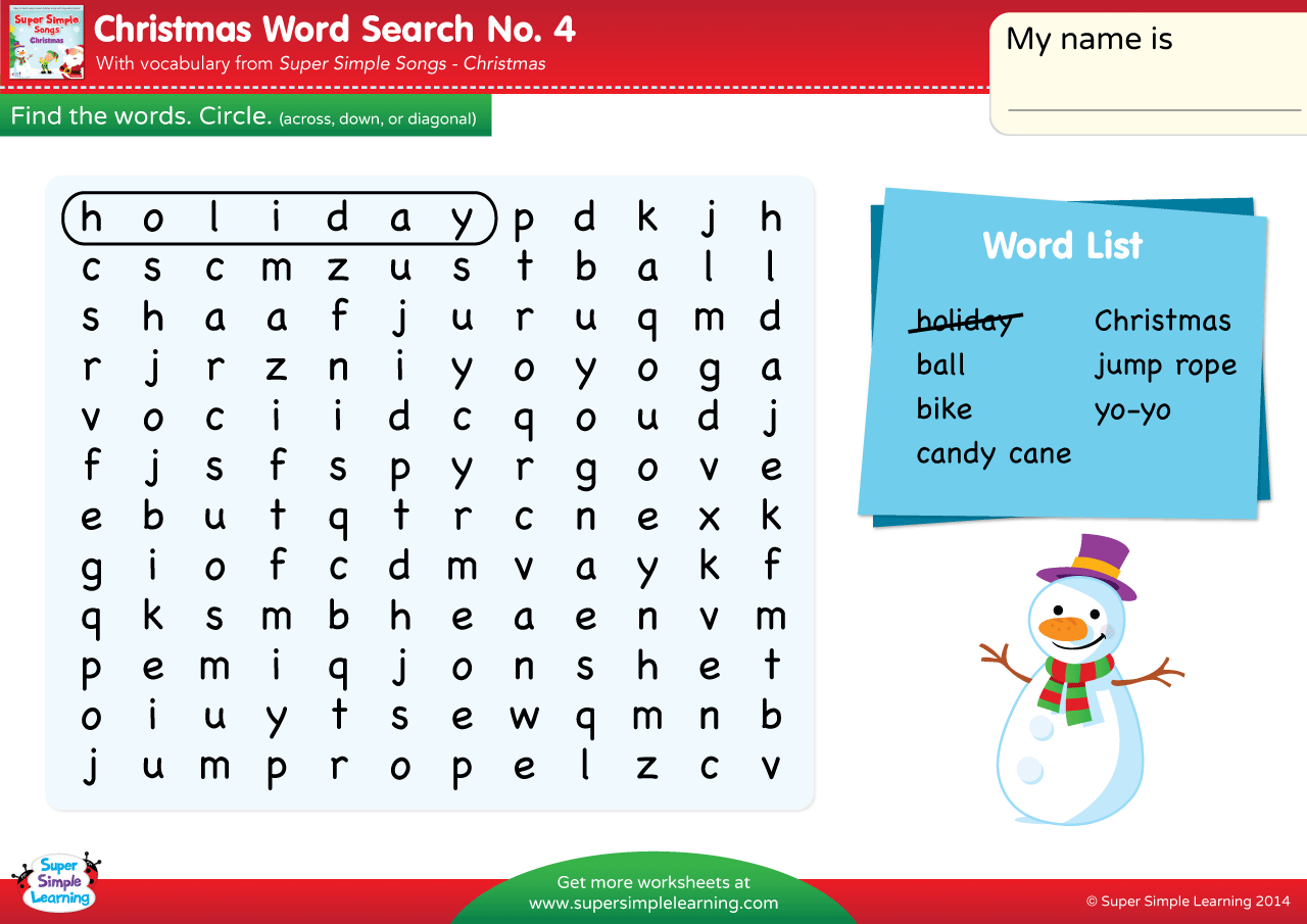 Christmas - Word Search #4 - Super Simple with Christmas Word Search 4Th Grade