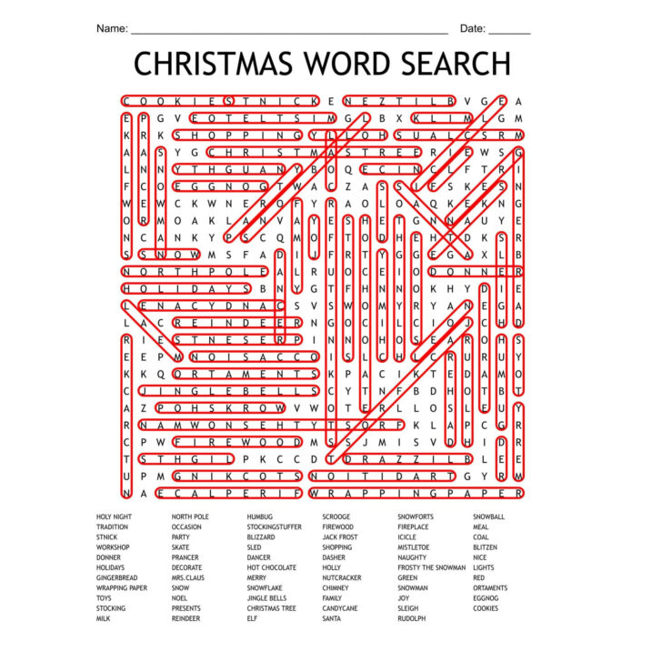 Christmas Word Search Puzzle Answer Key