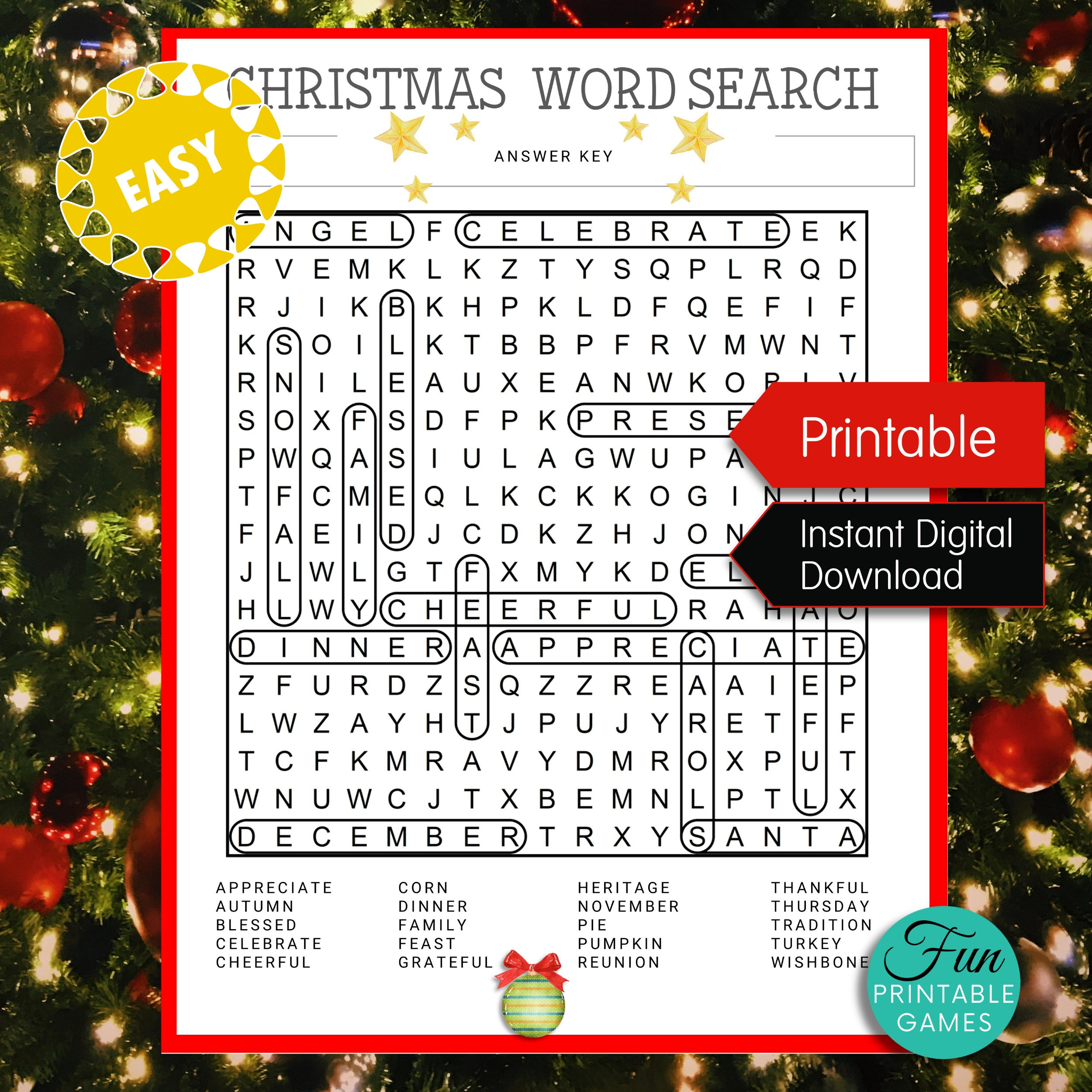 Christmas Word Search Printable Puzzle With Answer, Easy Kid throughout Christmas Decorating Word Search Answers