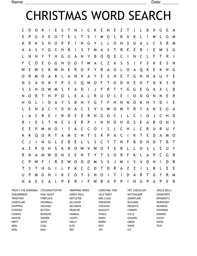 Christmas Word Search - Wordmint throughout Christmas Word Search Answers