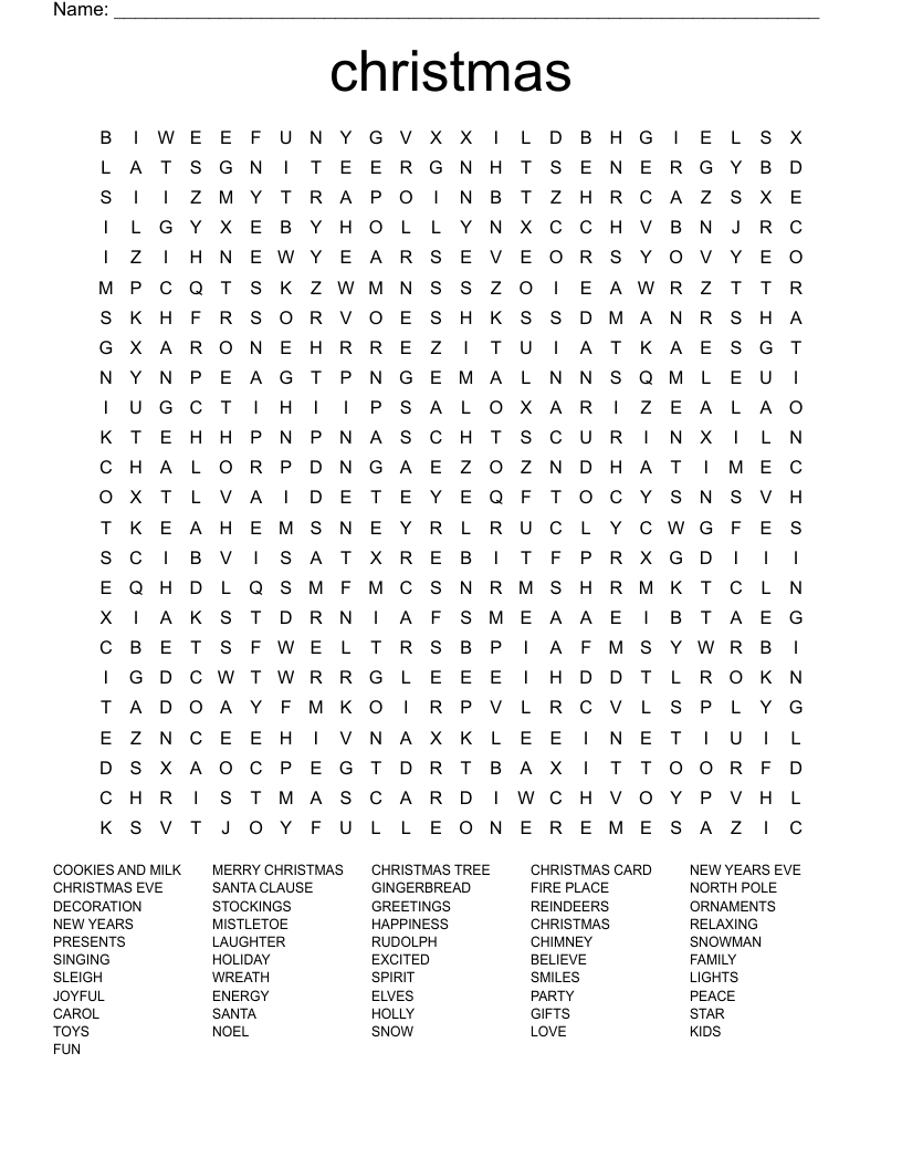 Christmas Word Search - Wordmint with Christmas Tree Word Search Answer Key