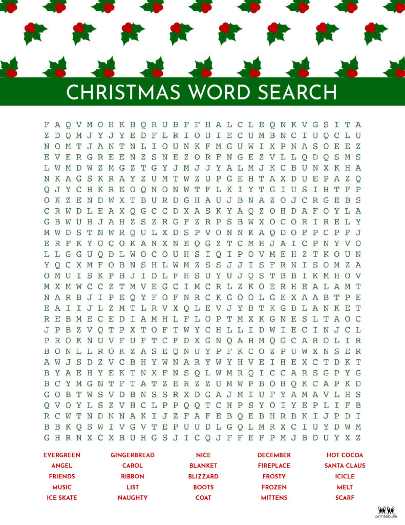 Christmas Word Searches - 25 Free Printables | Printabulls for Challenging Christmas Word Search