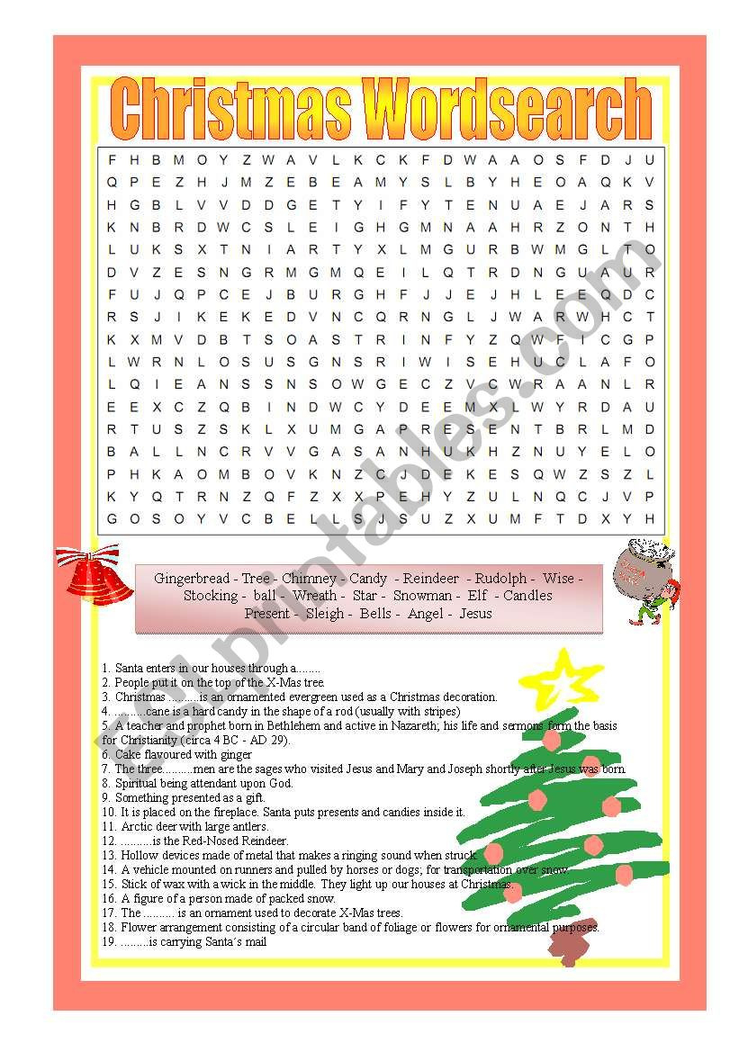 Christmas Wordsearch - With Answer Key - Esl Worksheetcassy in Giant Christmas Word Search Answers