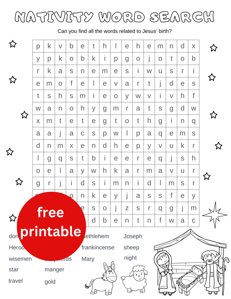 Free Printable Christmas Nativity Word Search - Out Upon The Waters for Christmas Word Search Nativity