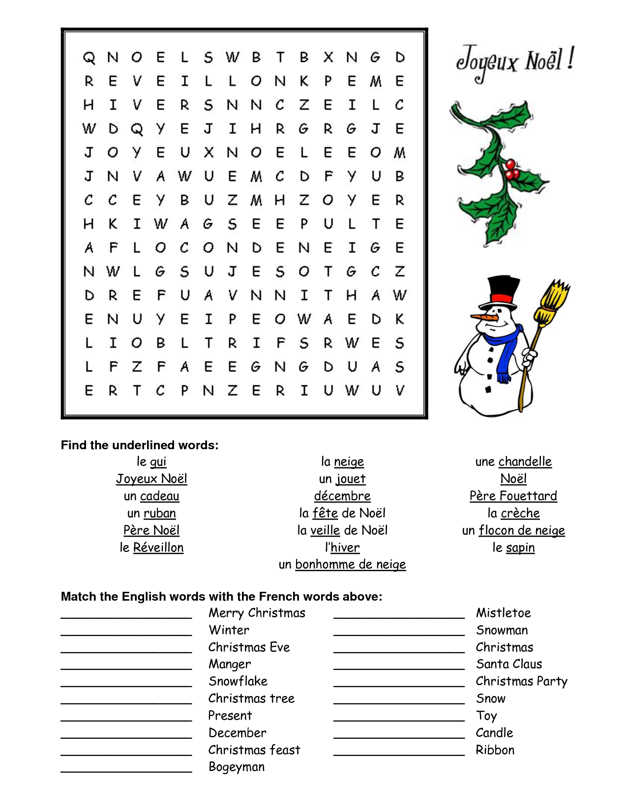 French Christmas Word Search regarding Christmas French Word Search