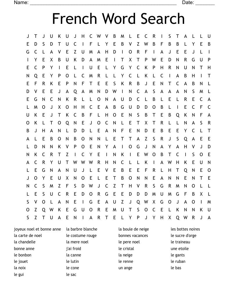 French Christmas Word Search - Wordmint for Christmas Word Search French