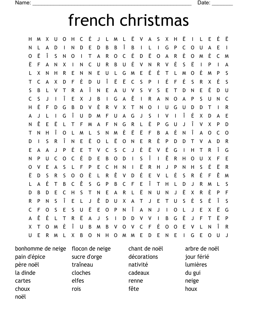 French Christmas Word Search - Wordmint regarding Christmas Word Search French