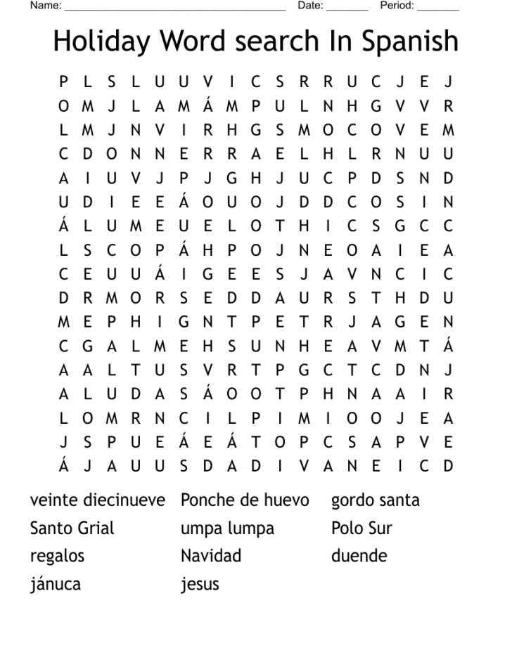 Christmas Word Search Spanish