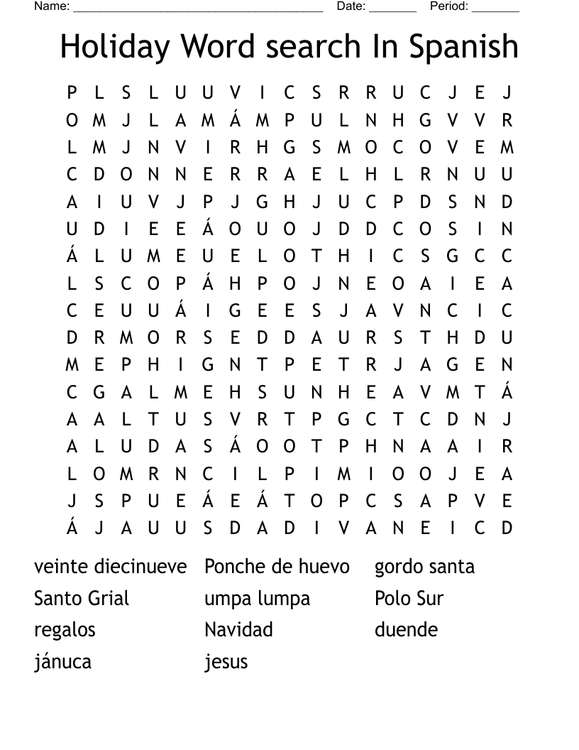 Holiday Word Search In Spanish - Wordmint intended for Christmas Word Search Spanish