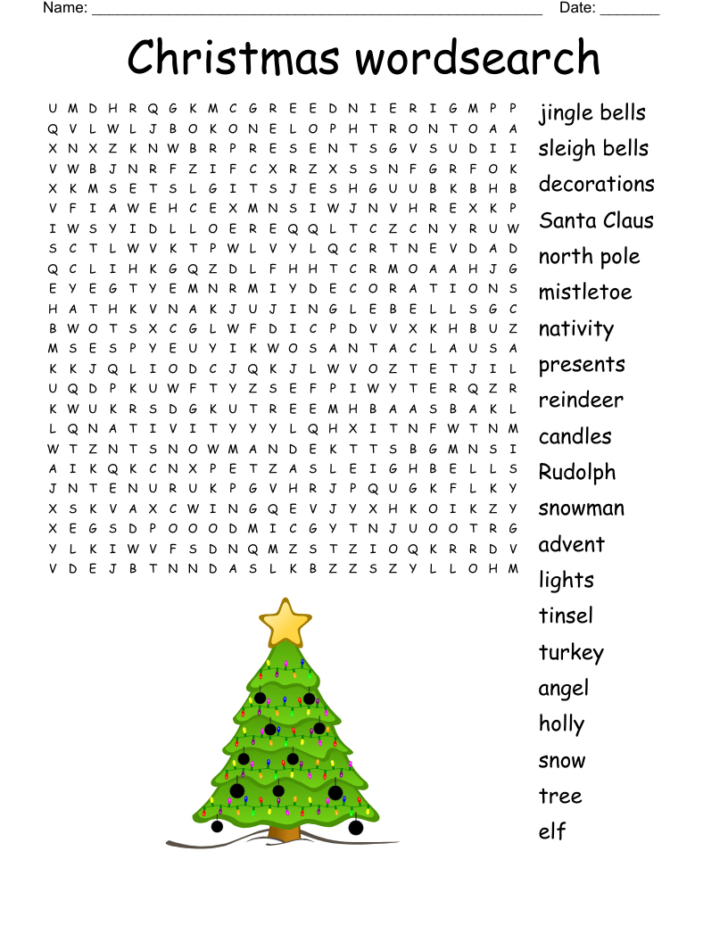 Word Search Christmas Tree