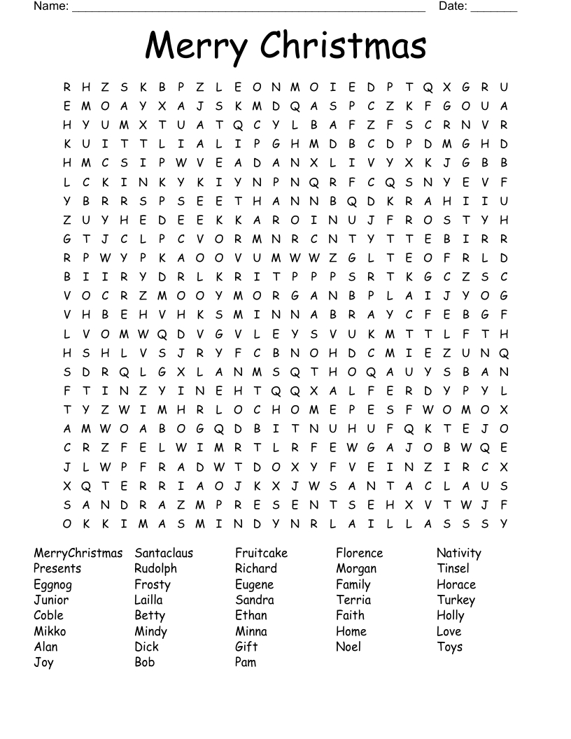 Merry Christmas Word Search - Wordmint throughout Merry Christmas Word Search