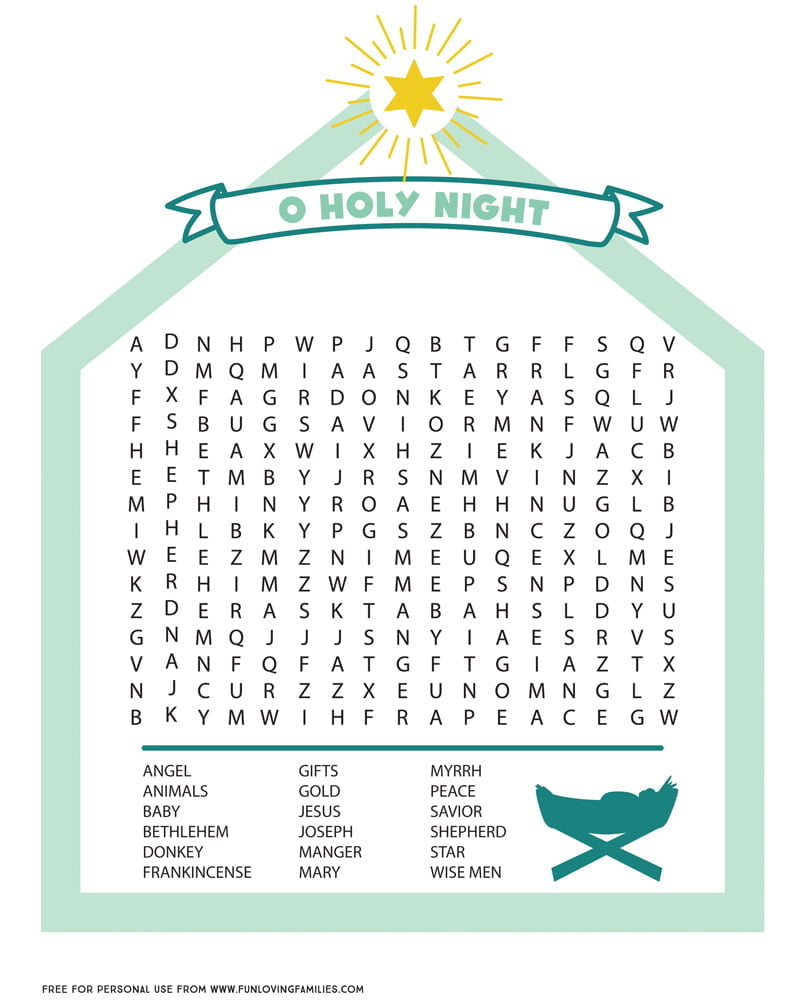 Nativity Word Search Printable - Fun Loving Families for Christmas Word Search Bible