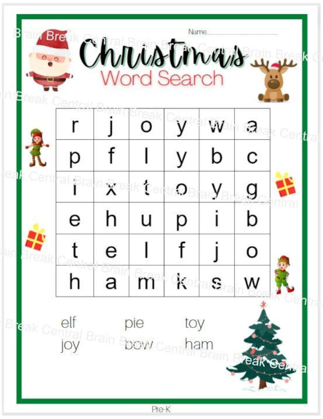 Pre-K Christmas Word Search With Answer Key, Printable - Etsy regarding Christmas Word Search For Kindergarten