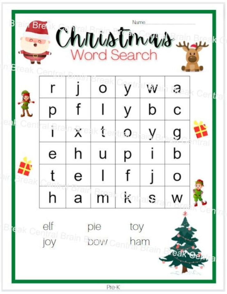 Christmas Word Search Kindergarten