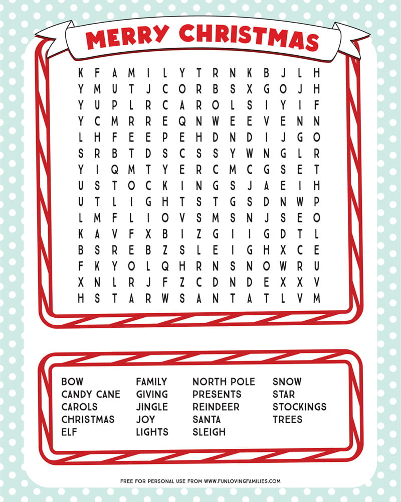 Printable Christmas Word Search - Fun Loving Families throughout Christmas Word Search