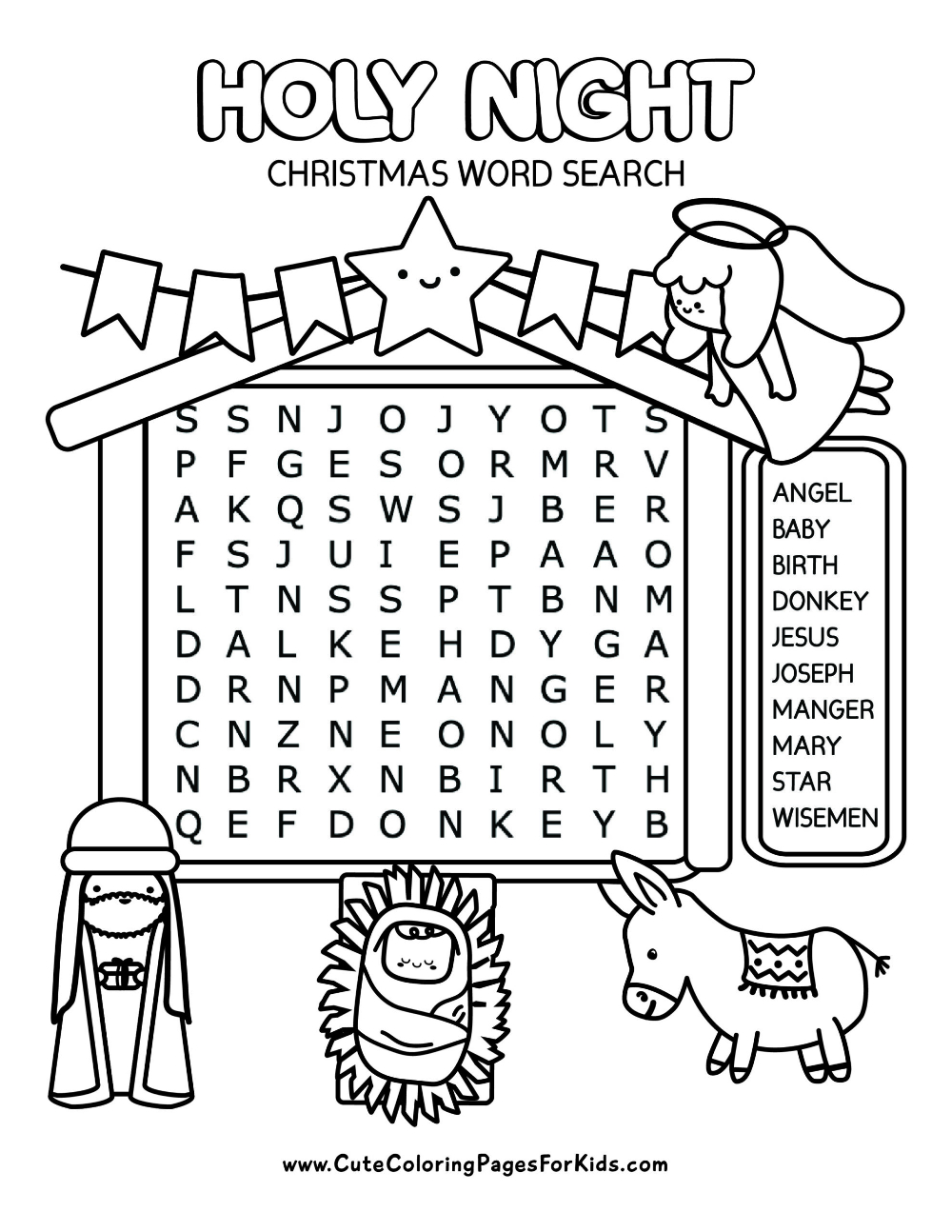 Religious Christmas Word Search - Cute Coloring Pages For Kids for Christmas Word Search Religious