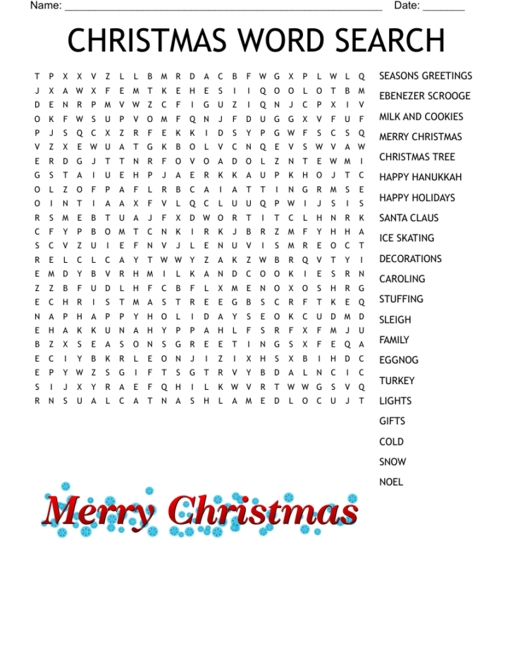 Christmas Word Search Difficult