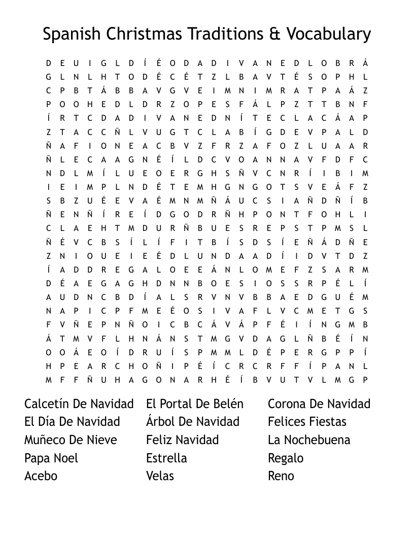 Spanish Christmas Traditions &amp;amp; Vocabulary Word Search - Wordmint throughout Spanish Word Search Christmas