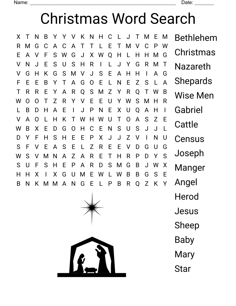 The Birth Of Jesus Word Search - Wordmint throughout Christmas Jesus Word Search