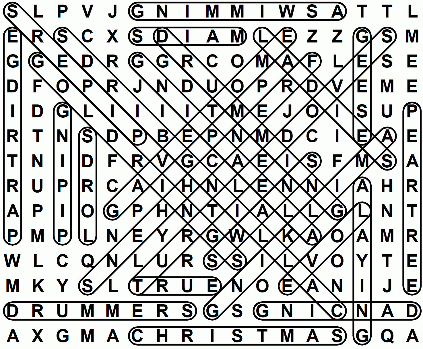 The Twelve Days Of Christmas (Solution) - Large Print Word Search inside 12 Days Of Christmas Word Search Answers