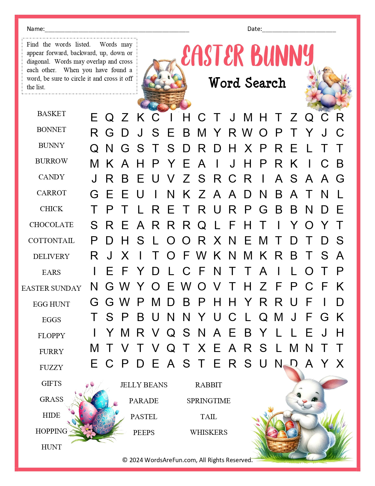 Easter Bunny Word Search regarding Fun Easter Word Search