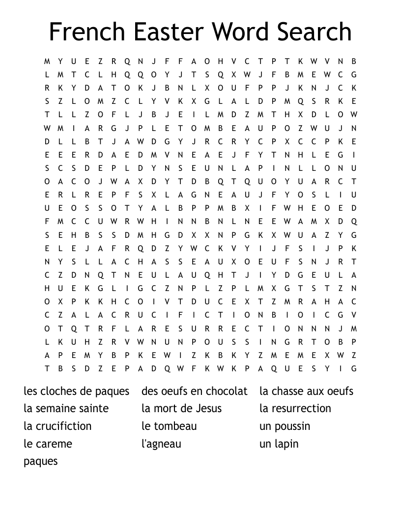 French Easter Word Search - Wordmint inside French Easter Word Search