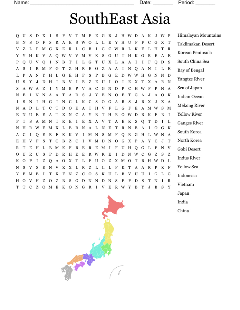 East Asia Word Search | Printable Word Search