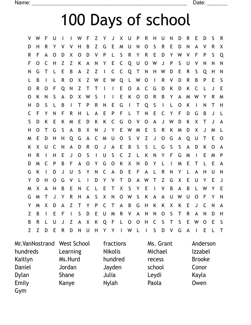 100 Days Of School Word Search - Wordmint with regard to Free Printable 100 Word Word Search