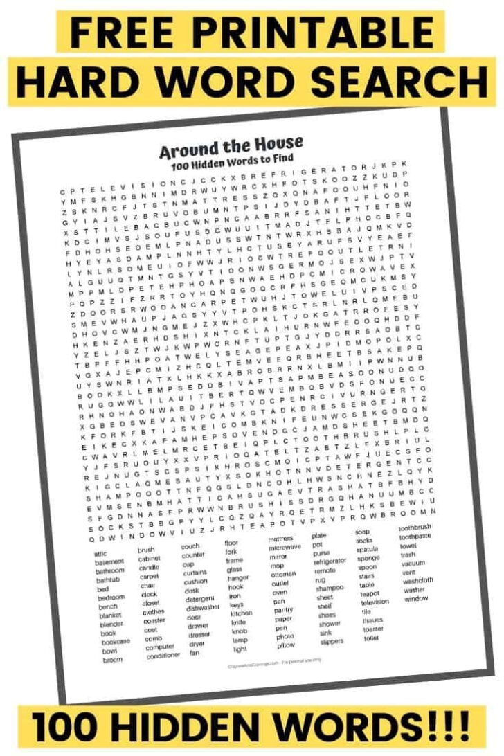 Free Printable Hard 100 Word Word Search