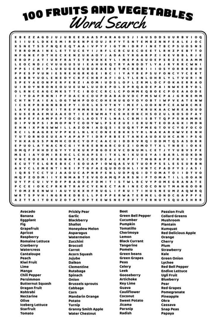 Word Search Printable 100 Words