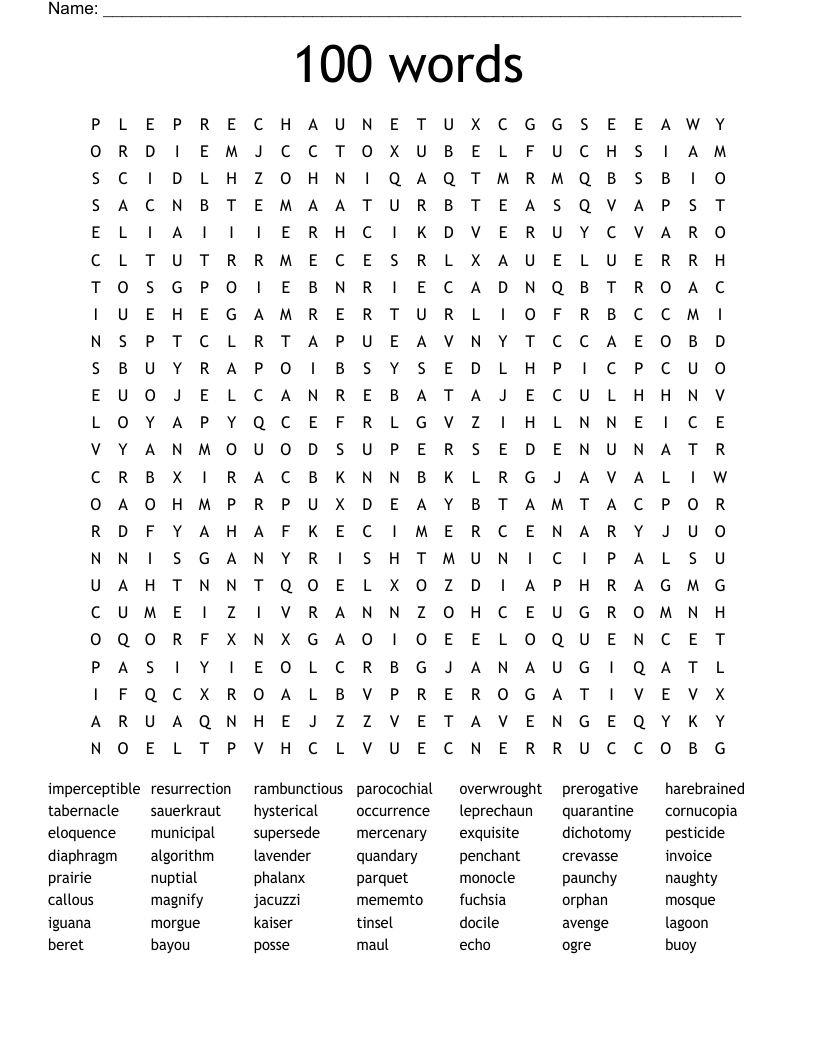 100 Words Word Search - Wordmint within Printable Word Search with Hidden Clue