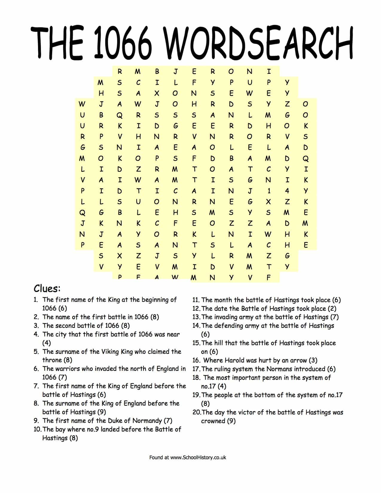 1066 Wordsearch - Year 7 Free Downloadable Pdf regarding Ks3 Word Search Printable