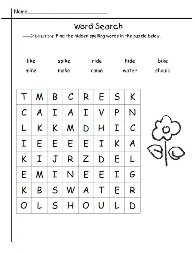 Printable Word Search Grade 1 | Printable Word Search