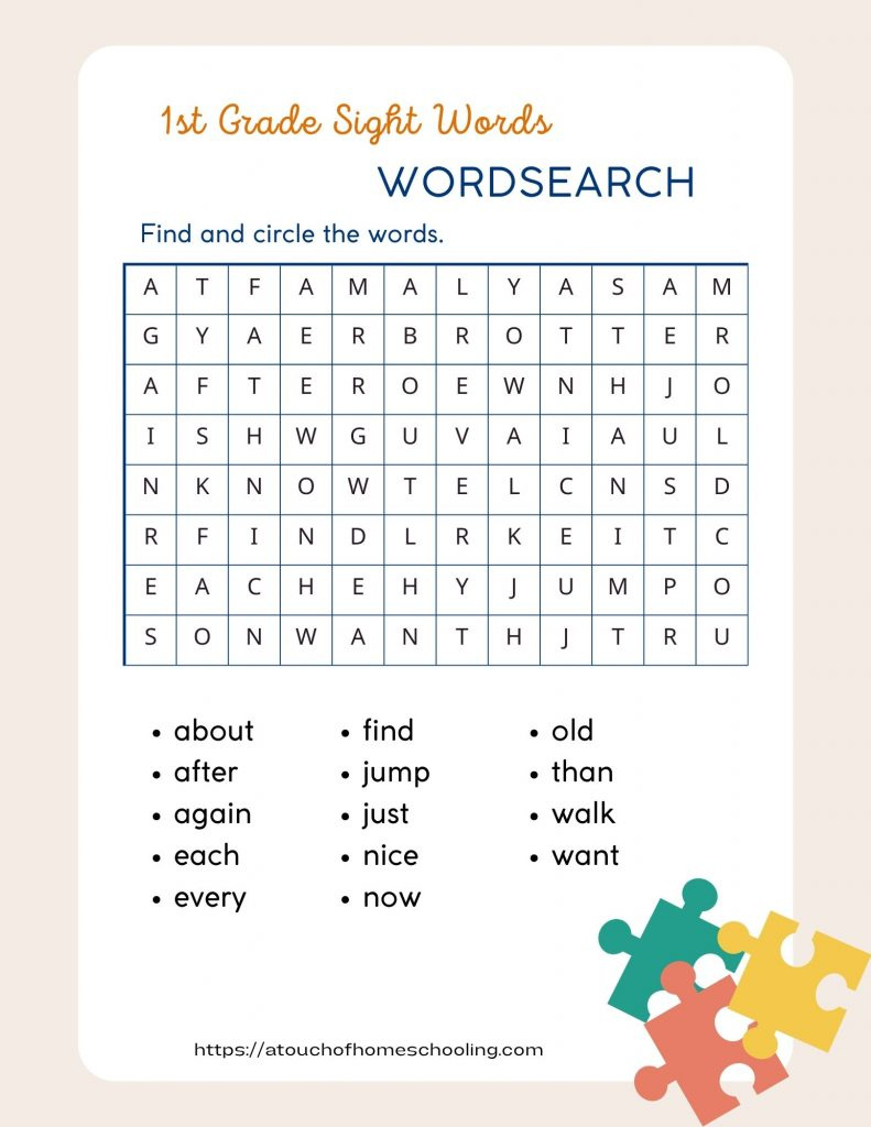 1St Grade Word Search For Kids - Free Printables - A Touch Of within Free Printable Word Search Sight Words
