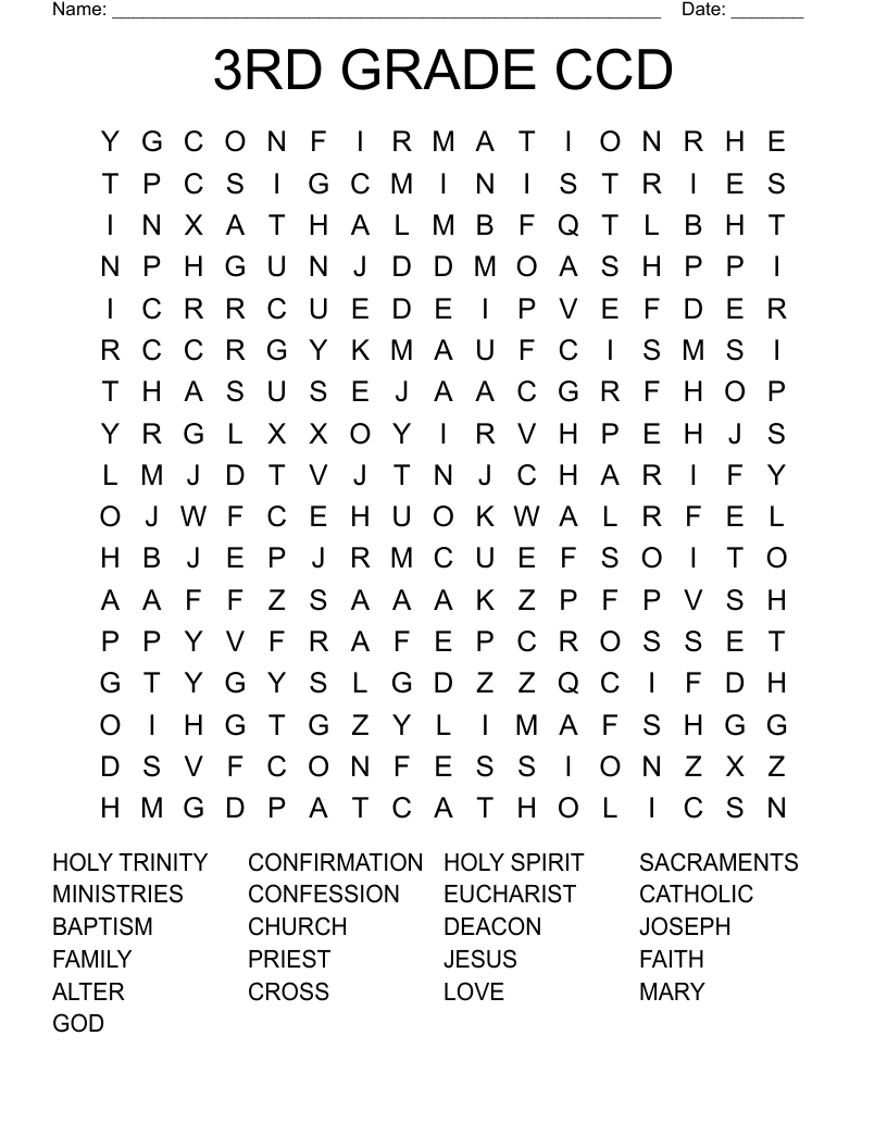 3Rd Grade Ccd Word Search - Wordmint intended for Word Search For 3rd Graders Free Printable