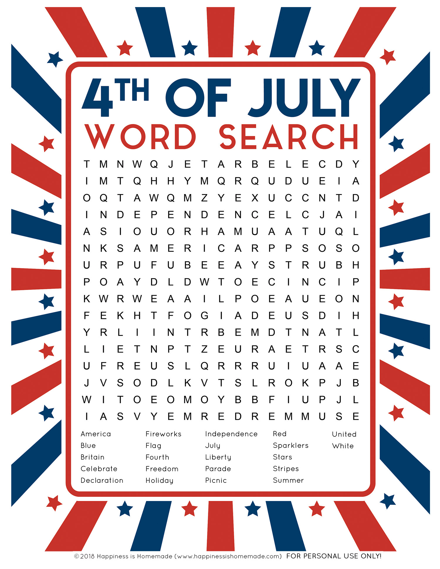 4Th Of July Word Search: Free Printable - Happiness Is Homemade intended for Free Printable Word Search July